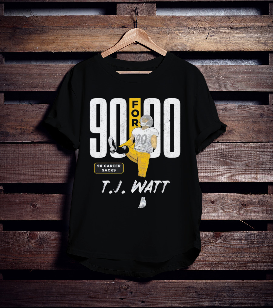 T.J. Watt 90 For 90 Career Sacks Pittsburgh Steelers Football Cartoon T-Shirt