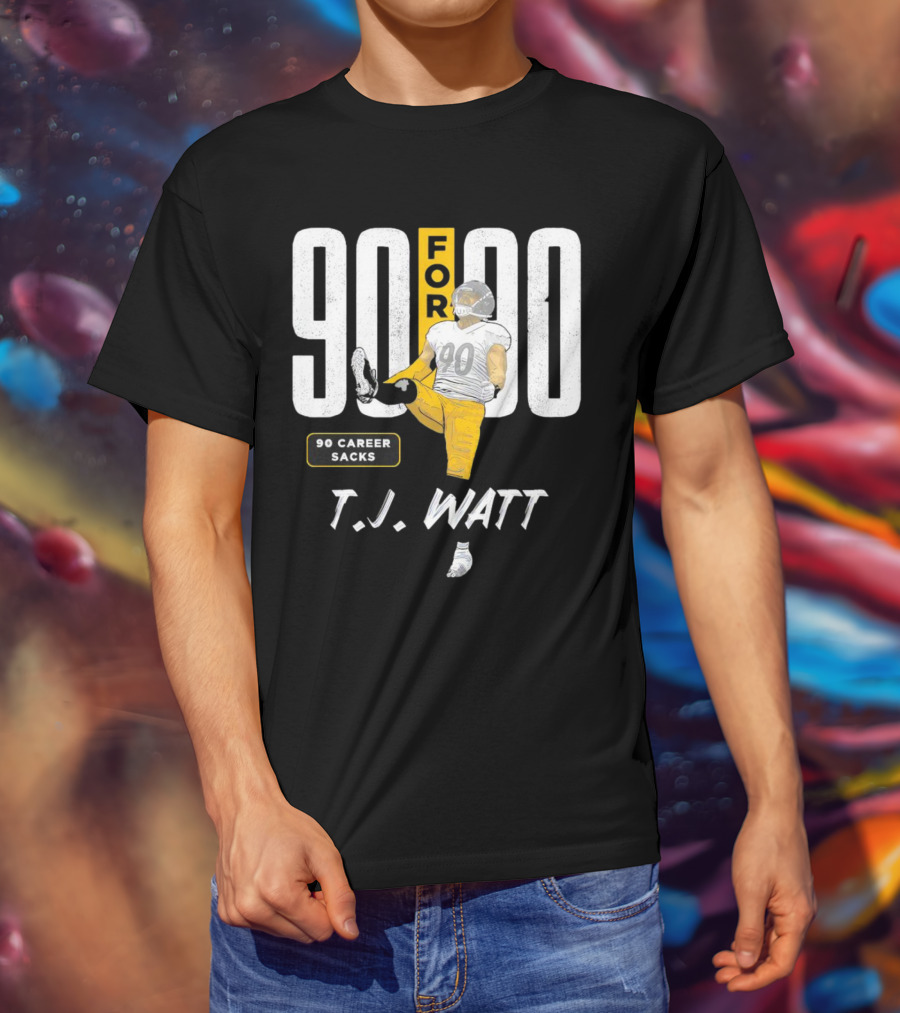 T.J. Watt 90 For 90 Career Sacks Pittsburgh Steelers Football Cartoon T-Shirt