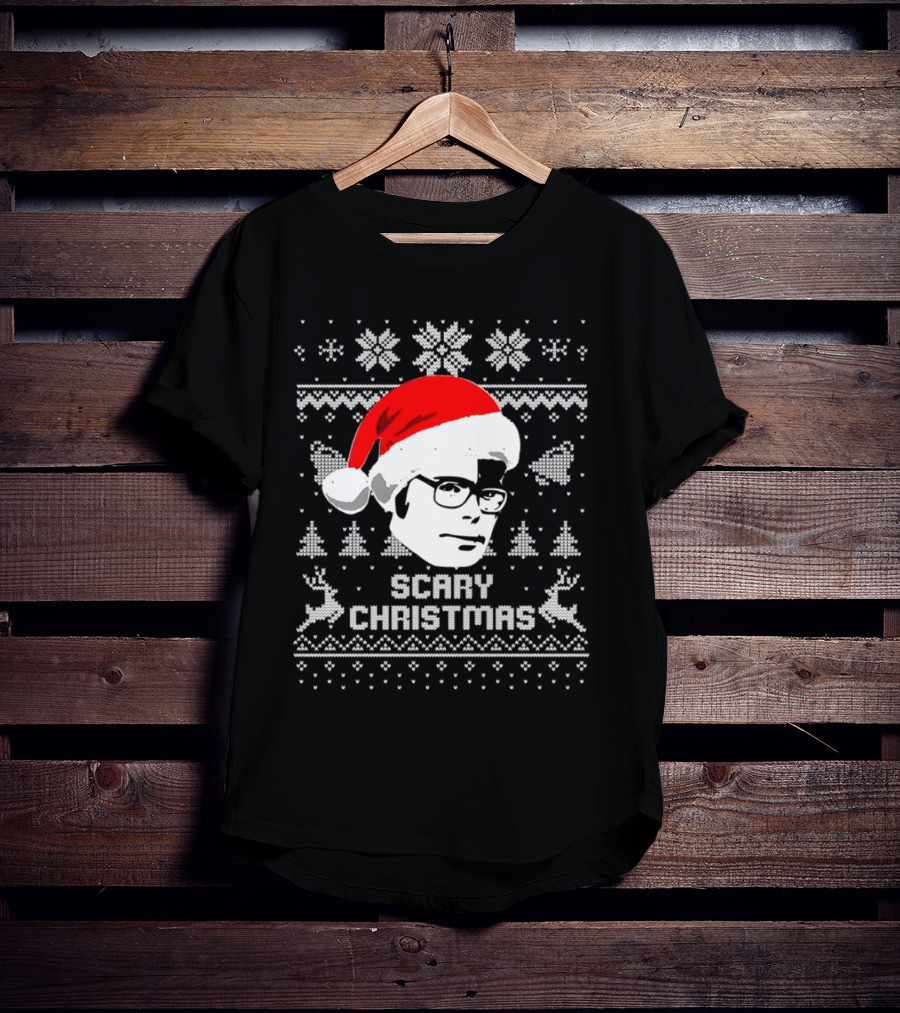Stephen King Scary Christmas Ugly Sweater Santa Hat Reindeer Snowflakes T-Shirt
