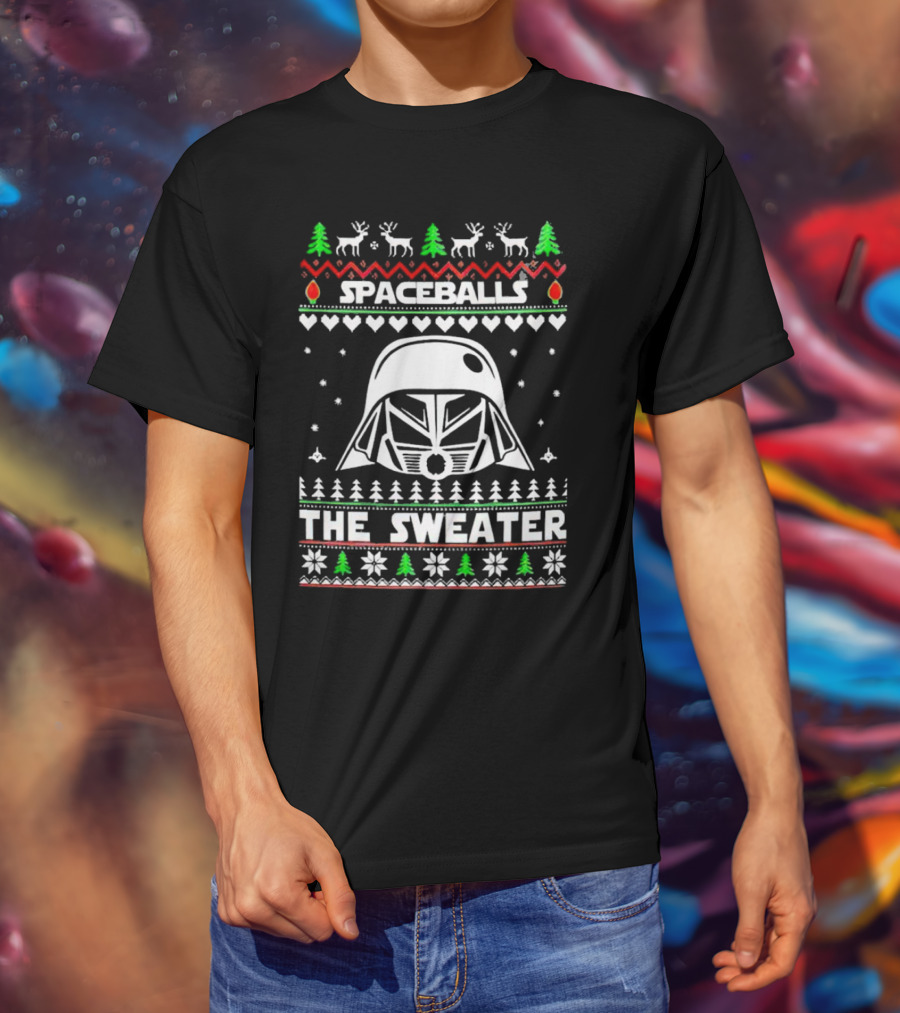 Spaceballs Darth Vader The Sweater Christmas Reindeer Snowflakes Trees T-Shirt