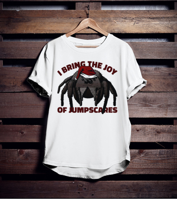 I Bring The Joy Of Jumpscares Christmas Spider With Santa Hat T-Shirt