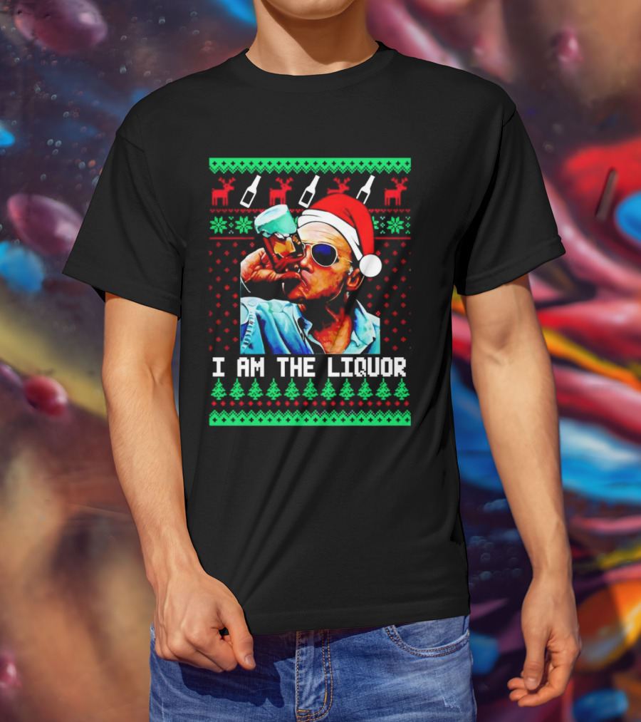 Jim Lahey I Am The Liquor Christmas Santa Hat Reindeer And Bottles T-Shirt