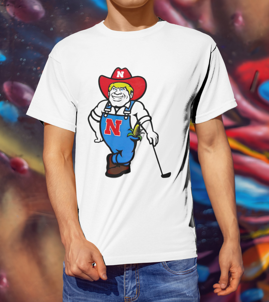 Nebraska Huskers Herbie Husker Iconic Corn Golf Character T-Shirt