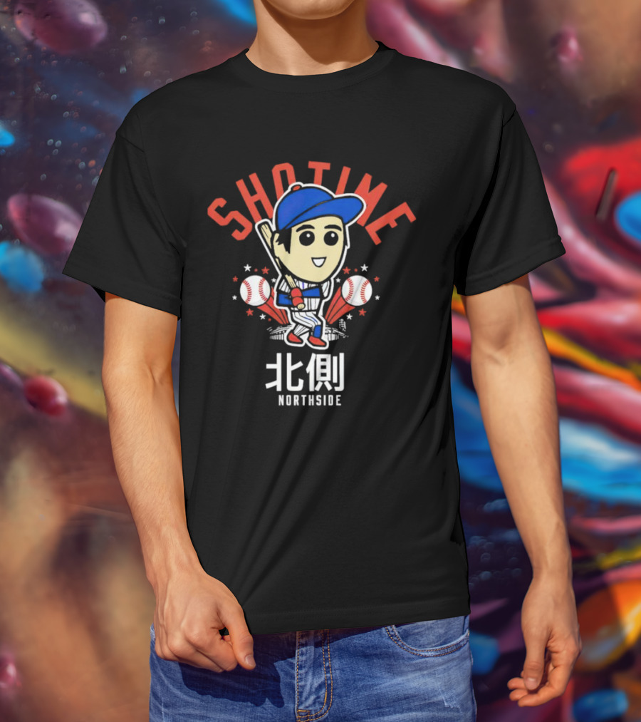 Shotime Northside Baseball Cartoon 北側 Player With Bat And Baseballs T-Shirt