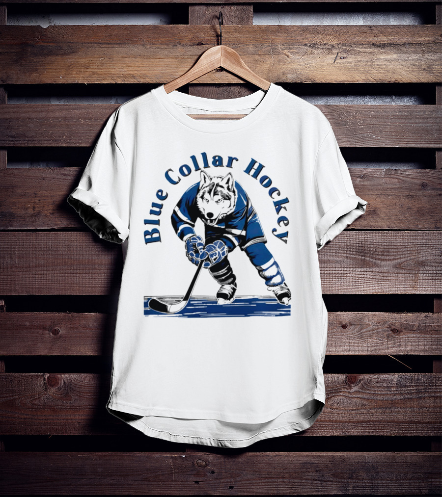 Blue Collar Hockey Wolf Player In Action T-Shirt