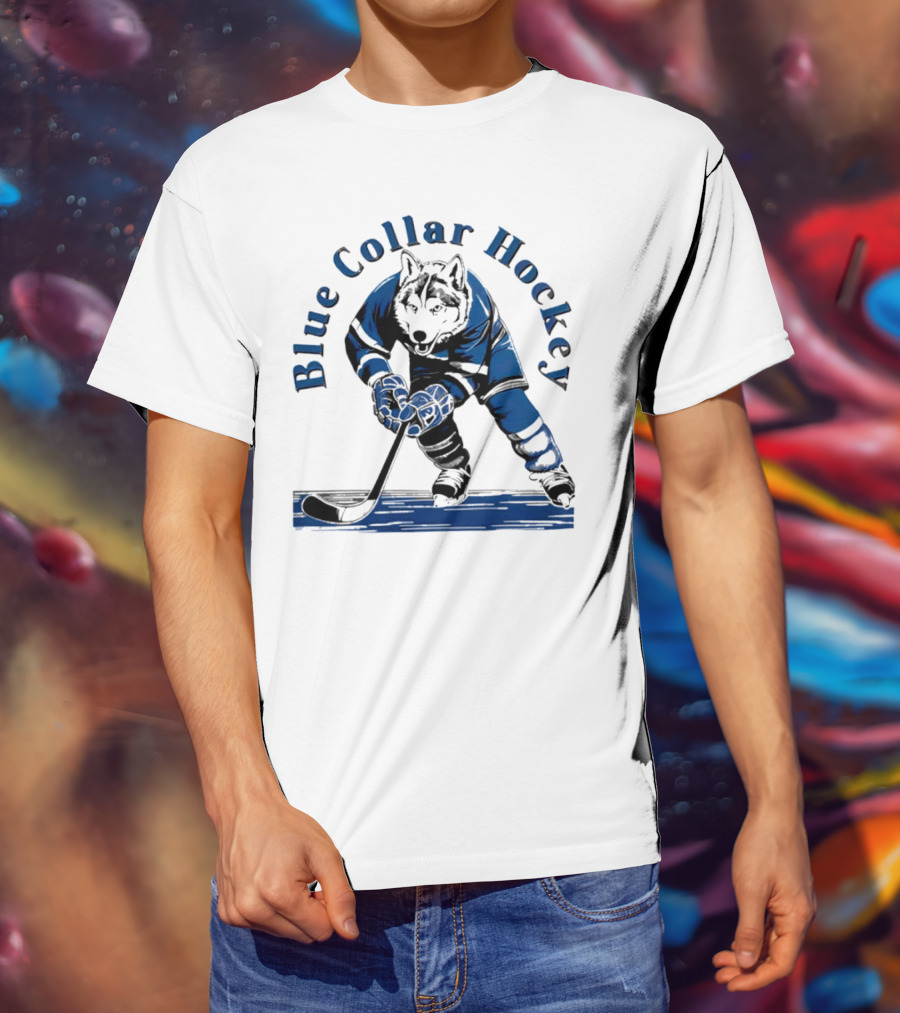 Blue Collar Hockey Wolf Player In Action T-Shirt