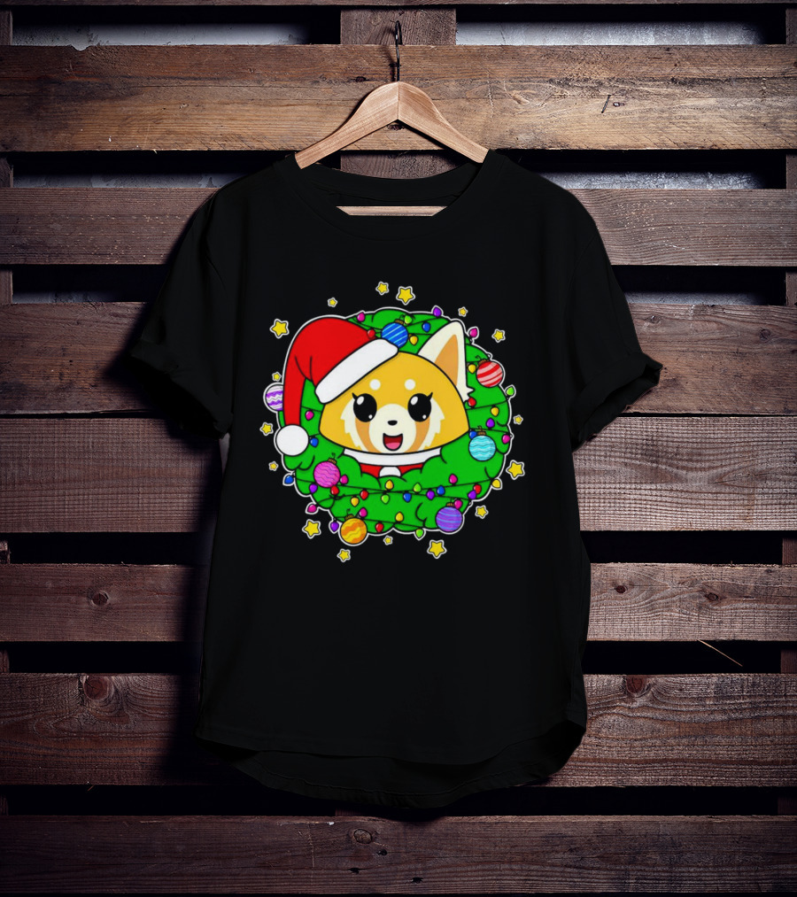 Aggressively Merry Christmas Kawaii Red Panda With Santa Hat In Holiday Wreath T-Shirt