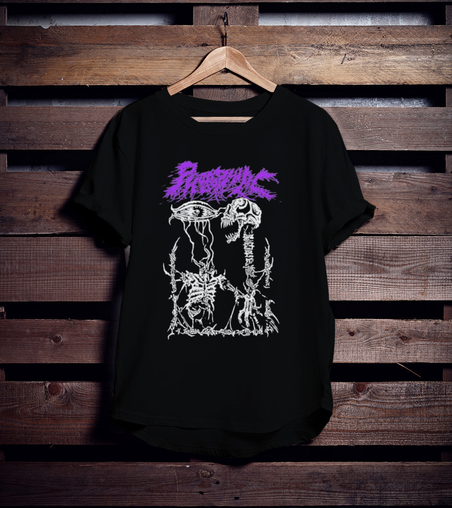 Phobophilic Eye To Eye Skeleton Skull Art Purple Text T-Shirt