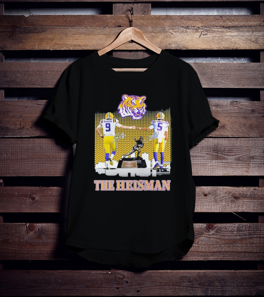 The Heisman LSU Tigers Burrow Daniels Tiger Head Football Trophy T-Shirt