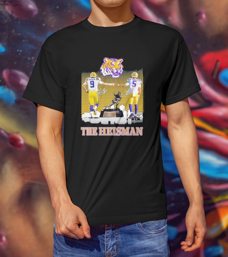 The Heisman LSU Tigers Burrow Daniels Tiger Head Football Trophy T-Shirt