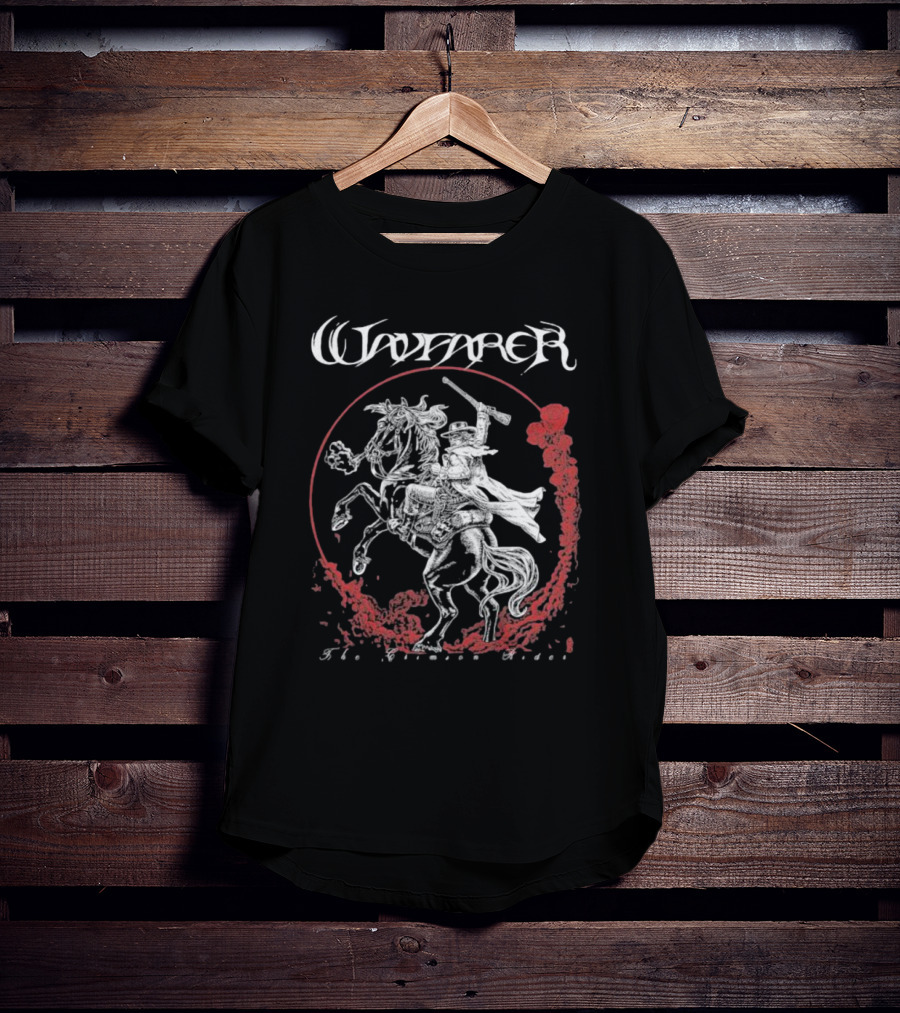 Wayfarer The Crimson Rider Vintage Western Hero On Horseback With Red Cloud Motif T-Shirt