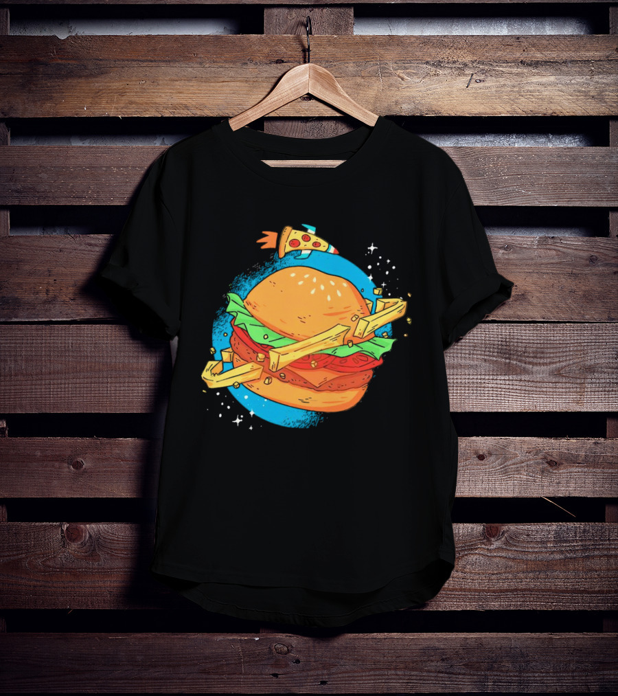Burger Planet Cosmic Fries Pizza Rocket T-Shirt
