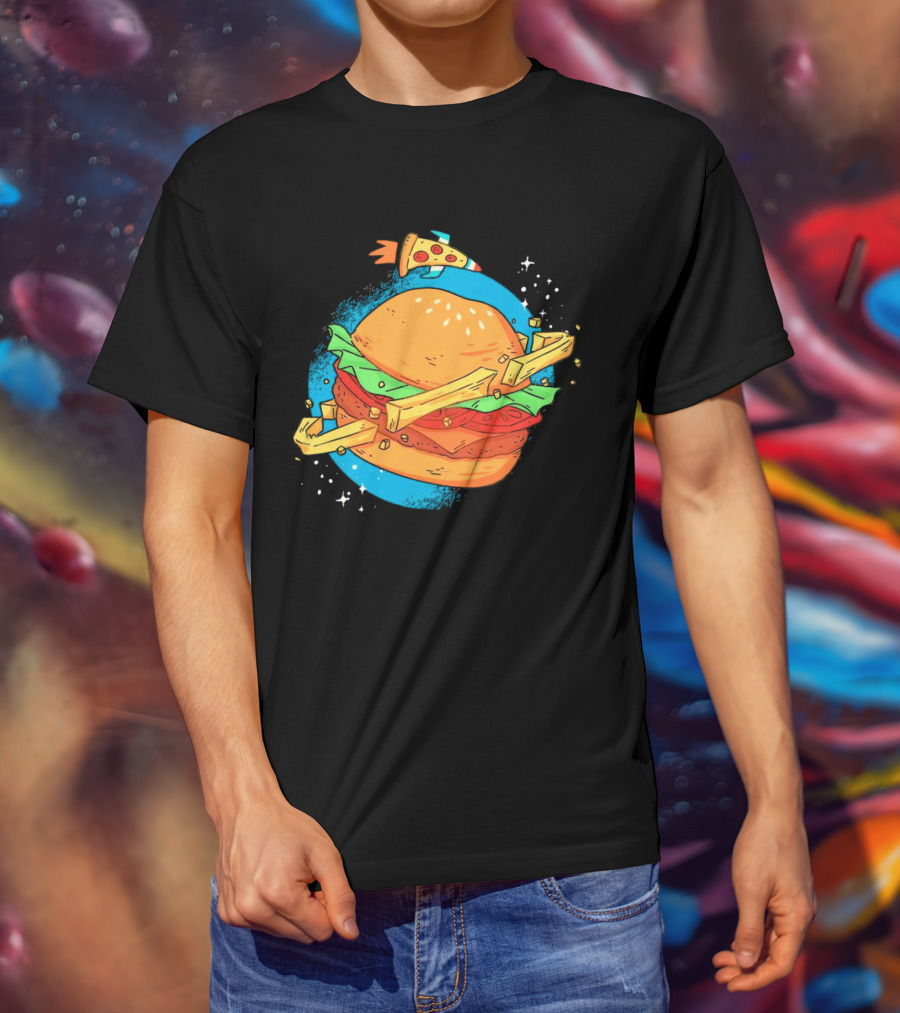 Burger Planet Cosmic Fries Pizza Rocket T-Shirt