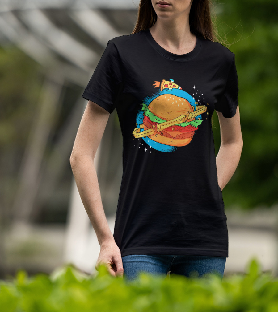 Burger Planet Cosmic Fries Pizza Rocket T-Shirt