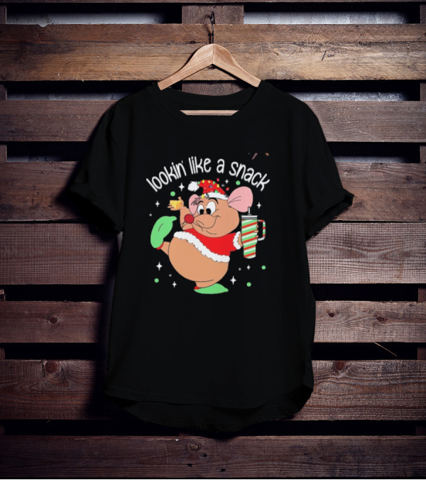 Lookin Like A Snack Christmas Mouse Santa Hat Holiday Treat T-Shirt