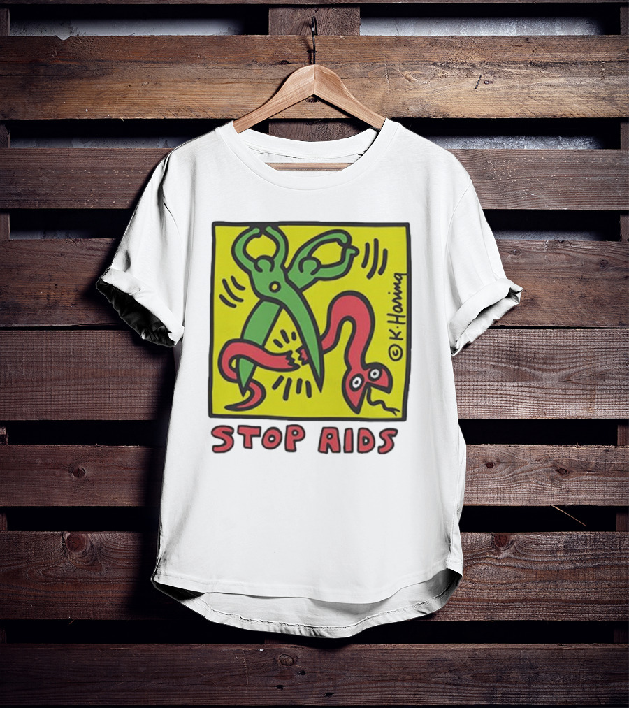Keith Haring Stop Aids Scissors Cutting Snake T-Shirt