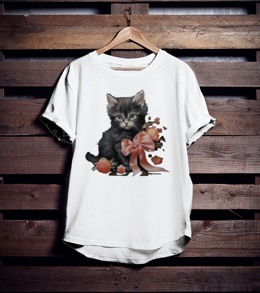 Kimchi And Miso Cute Cat With Bow And Flowers T-Shirt