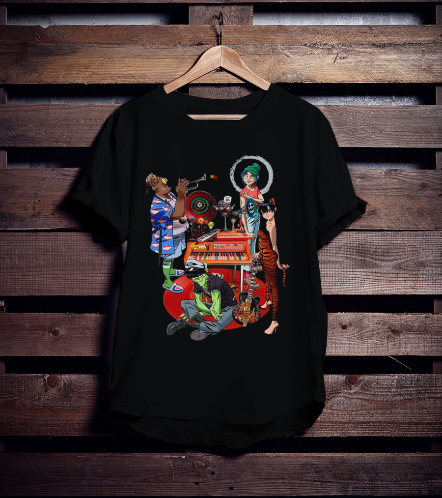 Gorillaz Song Machine Band Characters Keyboard And Trombone T-Shirt