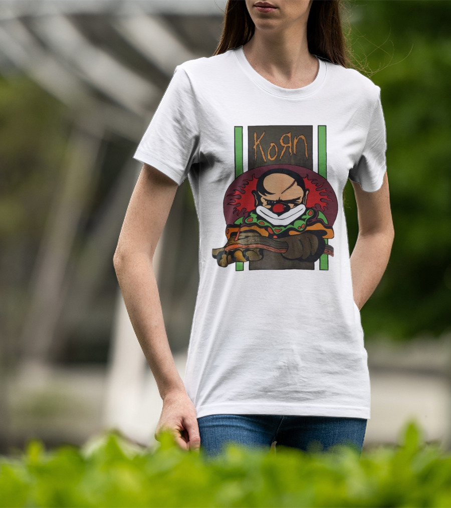 Korn Clown Vintage Evil Clown With Red Nose And Stitched Head T-Shirt