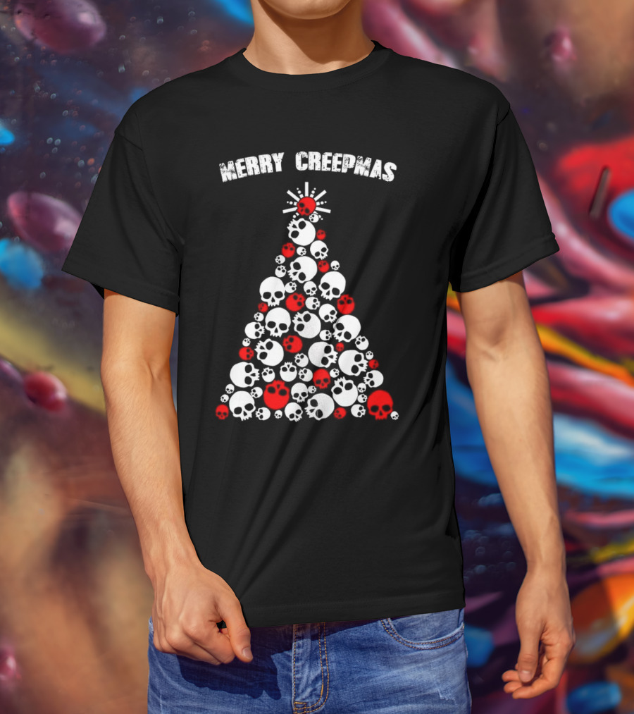 Merry Creepmas Skull Christmas Tree T-Shirt