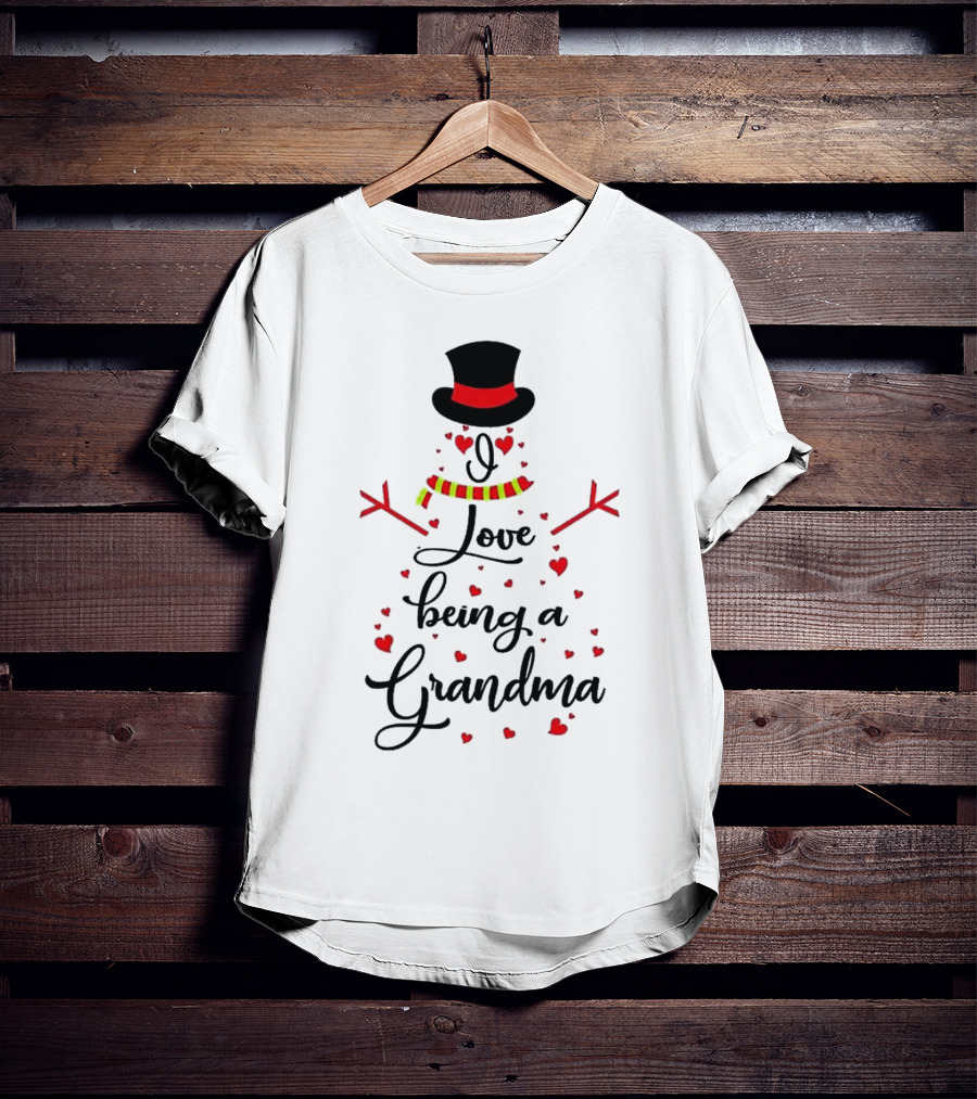 I Love Being A Grandma Snowman Hearts T-Shirt