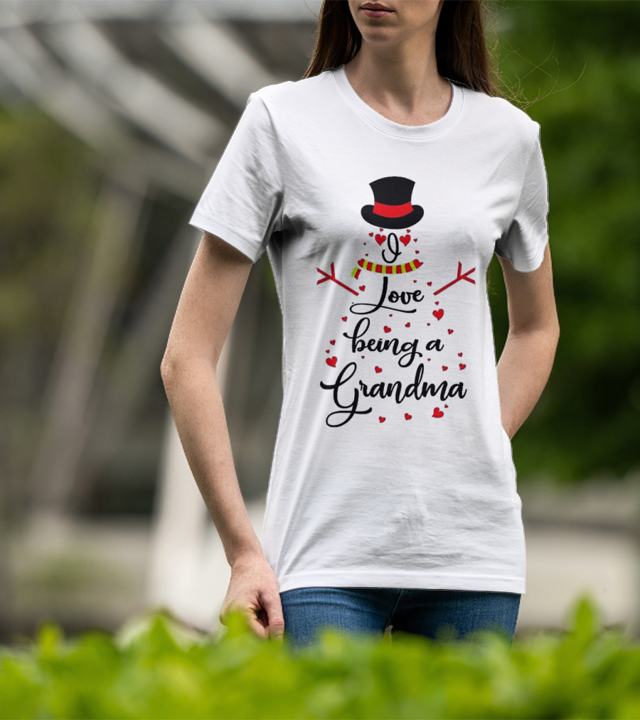 I Love Being A Grandma Snowman Hearts T-Shirt