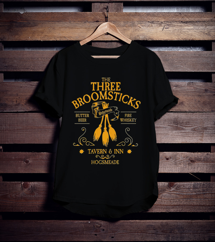 THE THREE BROOMSTICKS HOGSMEADE TAVERN And INN BUTTER BEER FIRE WHISKEY T-Shirt