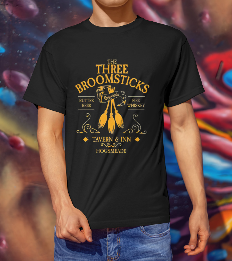 THE THREE BROOMSTICKS HOGSMEADE TAVERN And INN BUTTER BEER FIRE WHISKEY T-Shirt