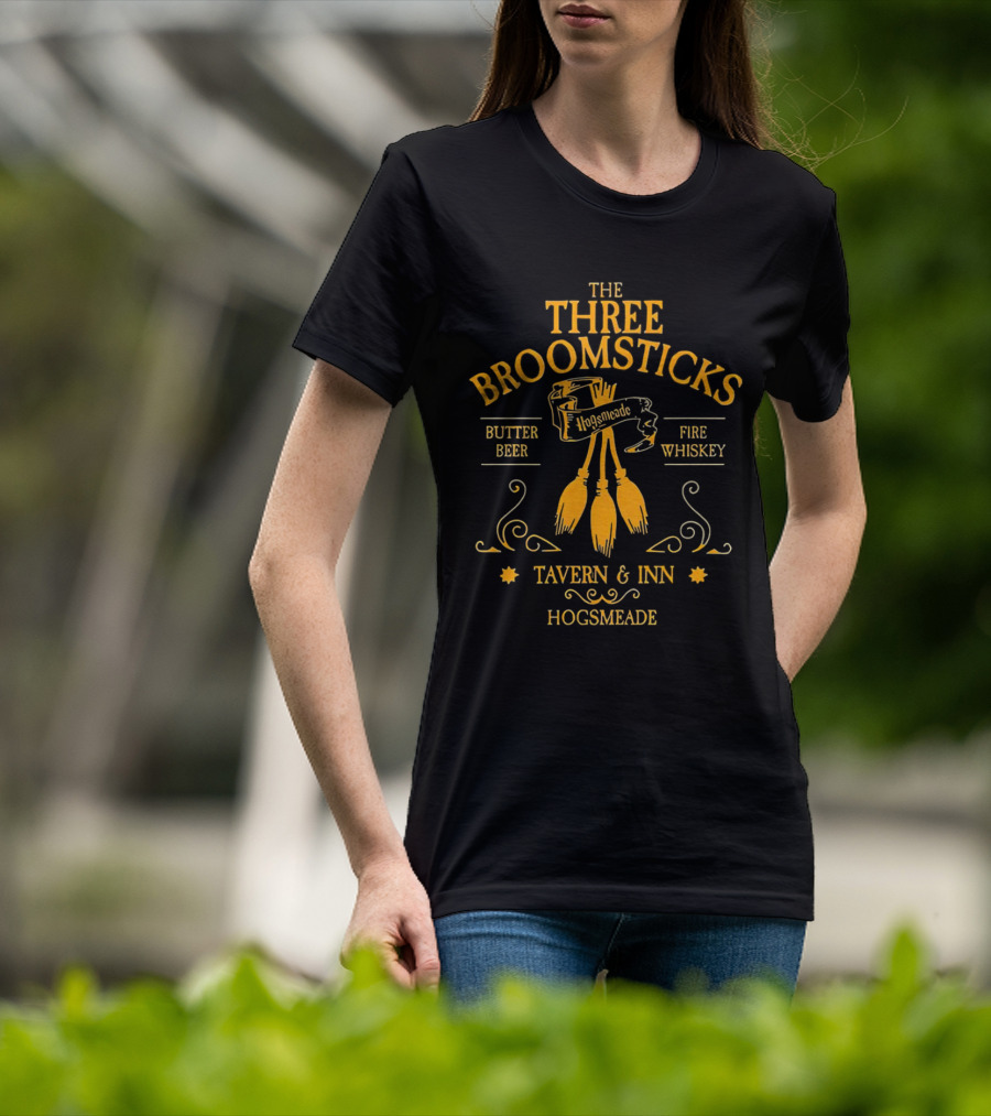 THE THREE BROOMSTICKS HOGSMEADE TAVERN And INN BUTTER BEER FIRE WHISKEY T-Shirt