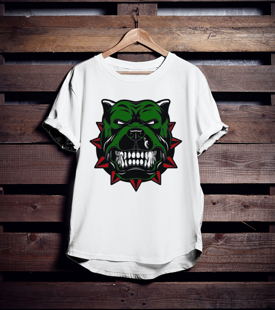 Angry Pitbull With Green Face And Red Spiked Collar Merry Christmas T-Shirt