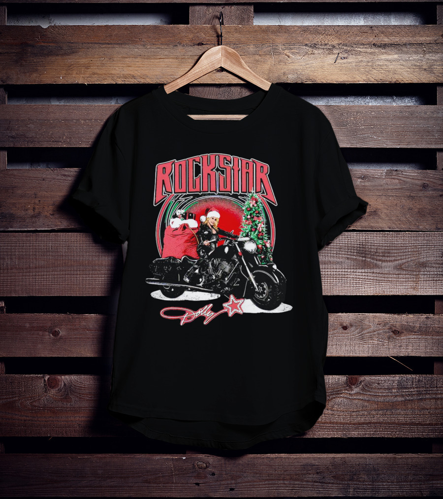 Rockstar Dolly Christmas Motorcycle Santa Holiday T-Shirt