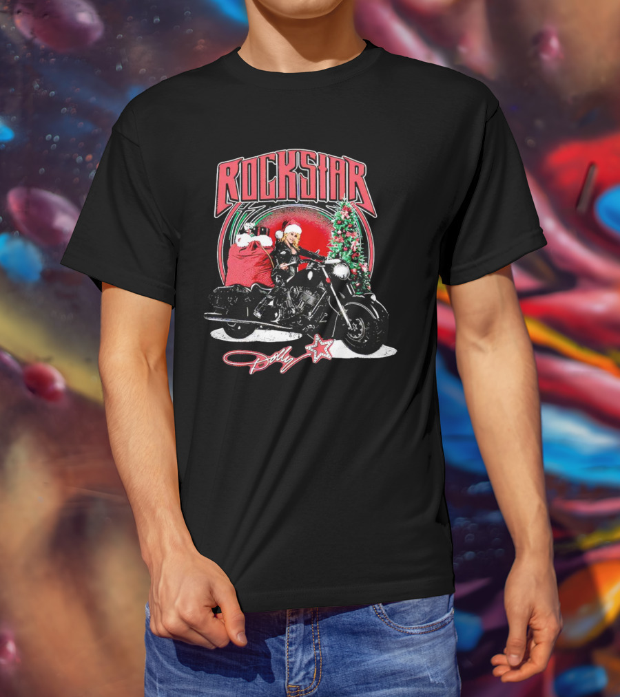 Rockstar Dolly Christmas Motorcycle Santa Holiday T-Shirt