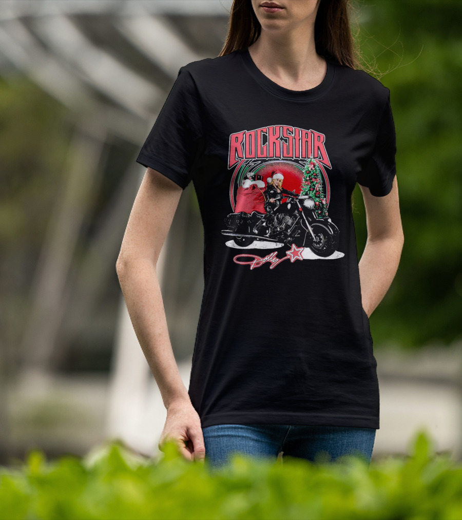 Rockstar Dolly Christmas Motorcycle Santa Holiday T-Shirt