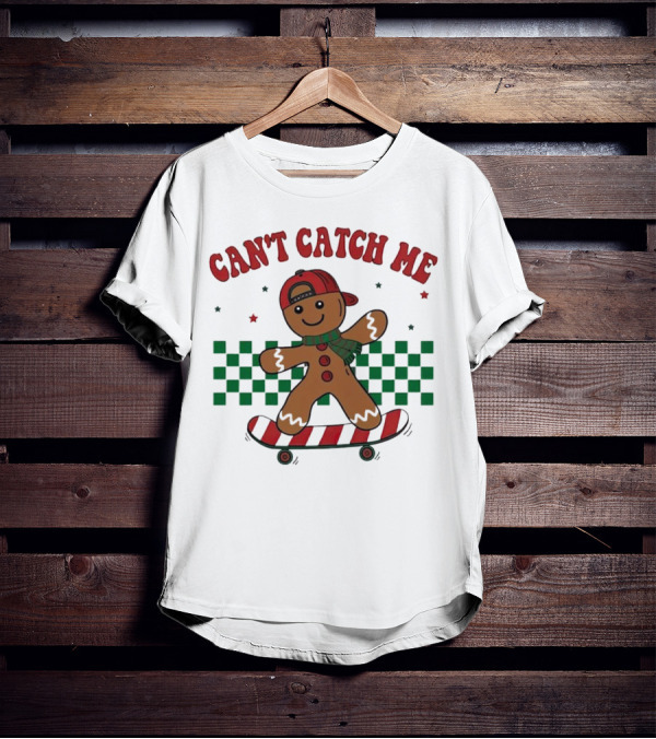 Can't Catch Me Gingerbread Skateboarding T-Shirt