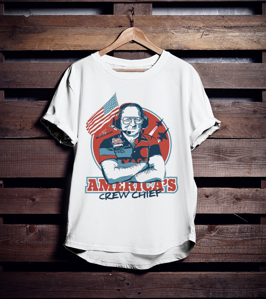 Larry McReynolds America's Crew Chief Patriotic Racing Tribute With Flag And Fighter Jets T-Shirt
