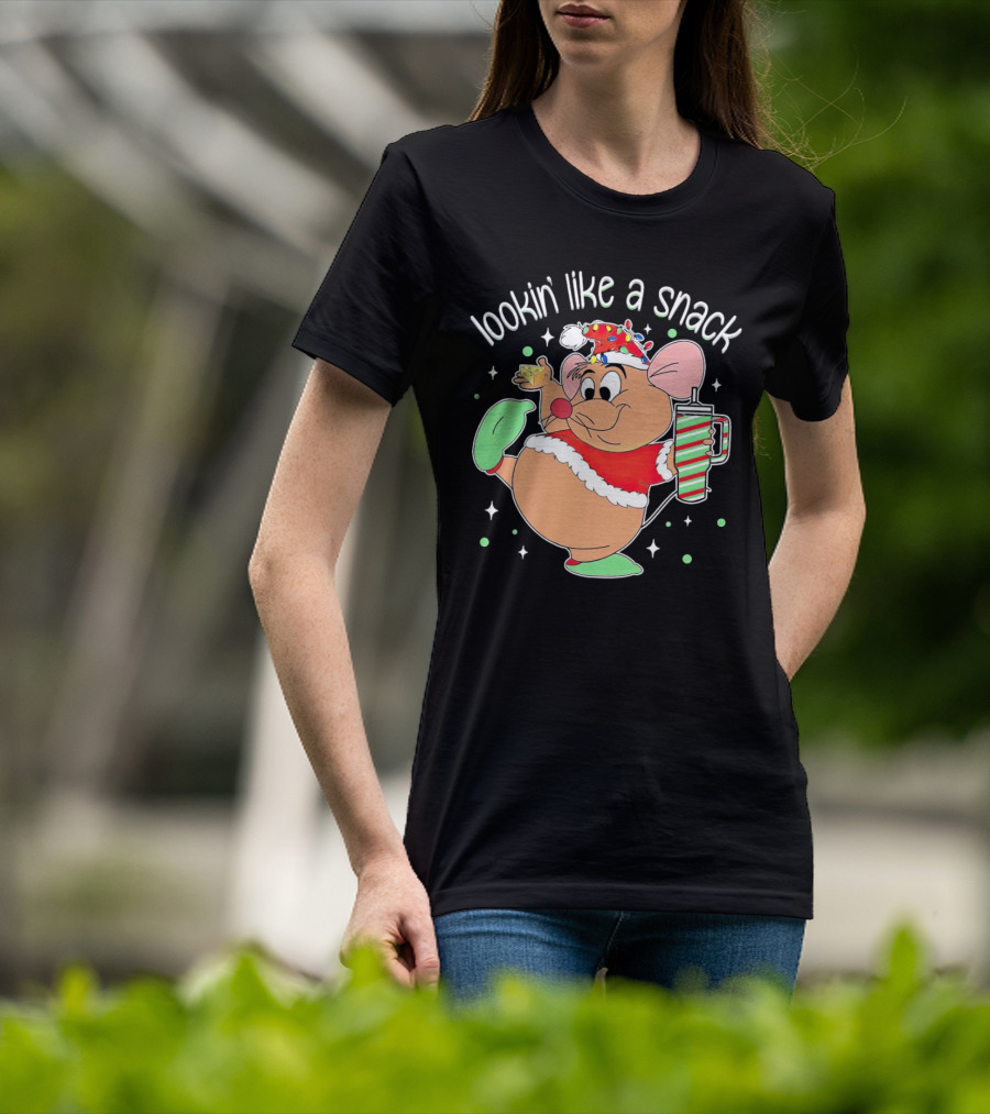 Lookin' Like A Snack Santa Mouse Holding Cheese And Peppermint Drink T-Shirt