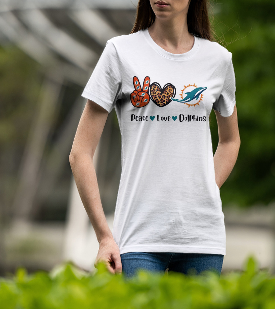 Peace Love Dolphins Miami Dolphins Football T-Shirt