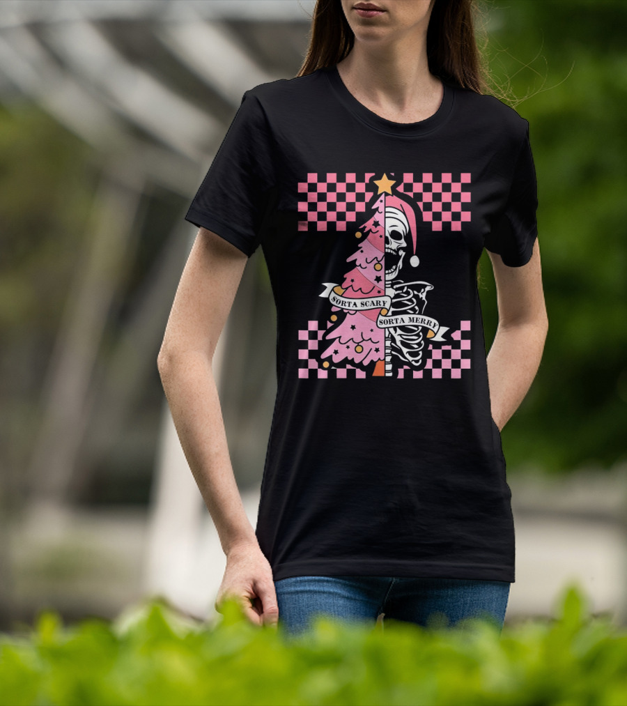 Skeleton Sorta Scary Sorta Merry Christmas Tree Split T-Shirt