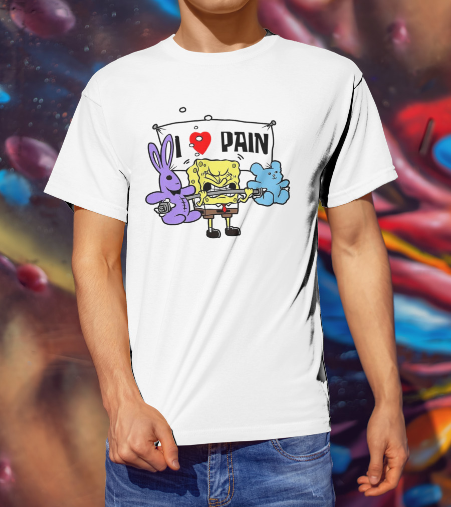 SpongeBob I Love Pain Weightlifting With Purple Bunny And Blue Bear T-Shirt
