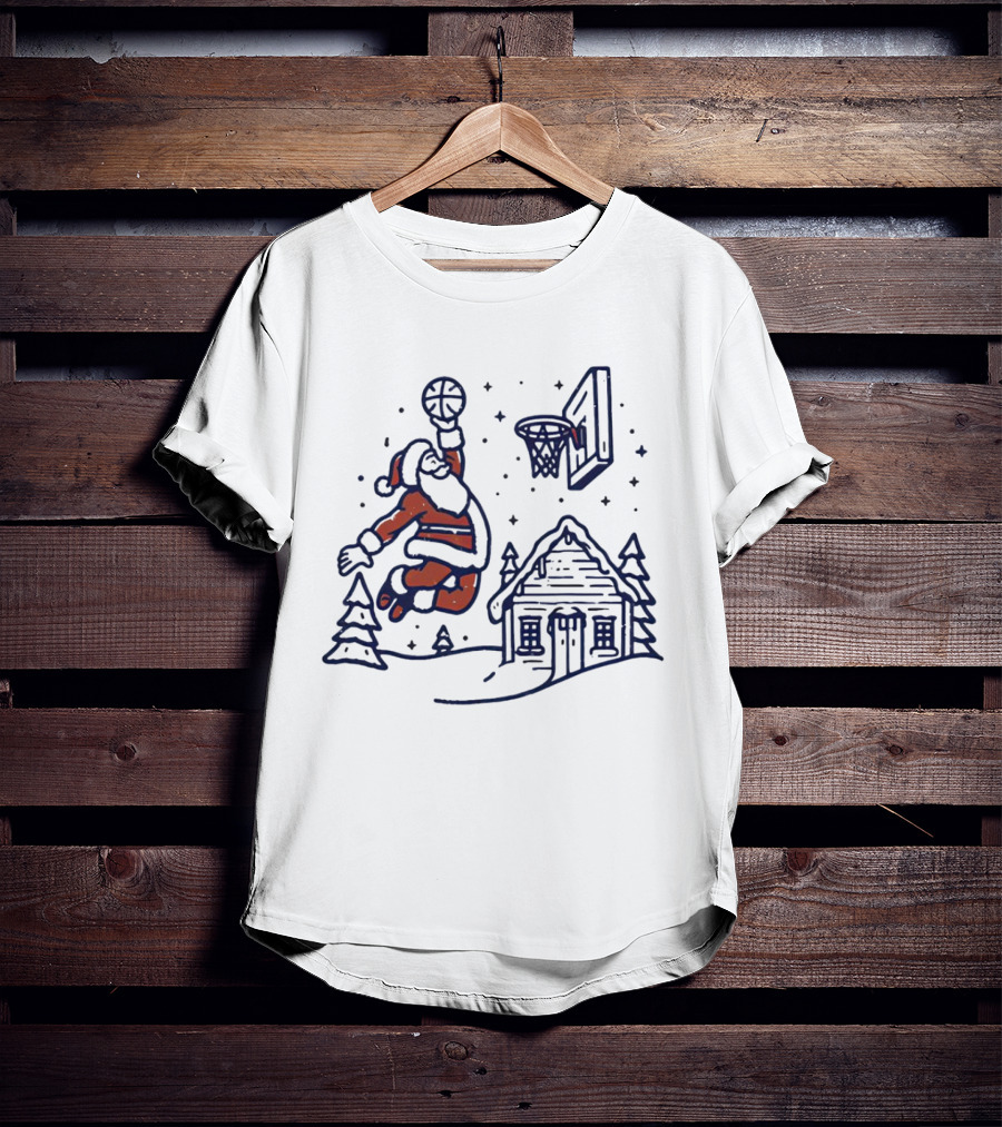 Basketball Santa Dunking By Christmas Cabin T-Shirt
