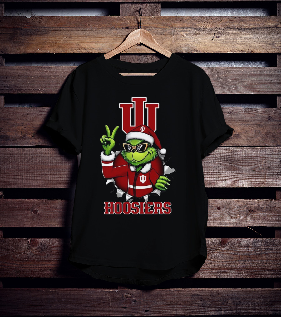 Grinch Indiana Hoosiers Christmas IU Santa T-Shirt