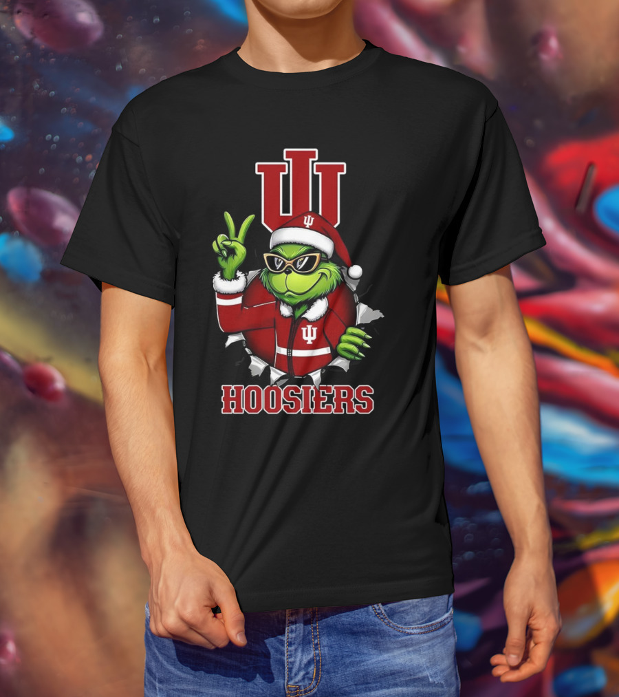 Grinch Indiana Hoosiers Christmas IU Santa T-Shirt
