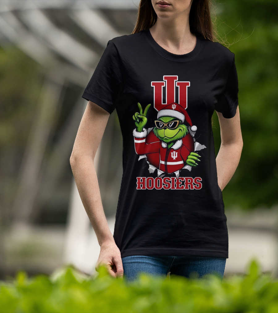 Grinch Indiana Hoosiers Christmas IU Santa T-Shirt