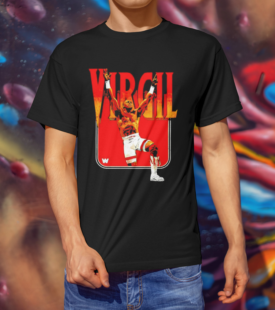 Virgil Wrestling Iconic Pose With Red Background And White Boots T-Shirt