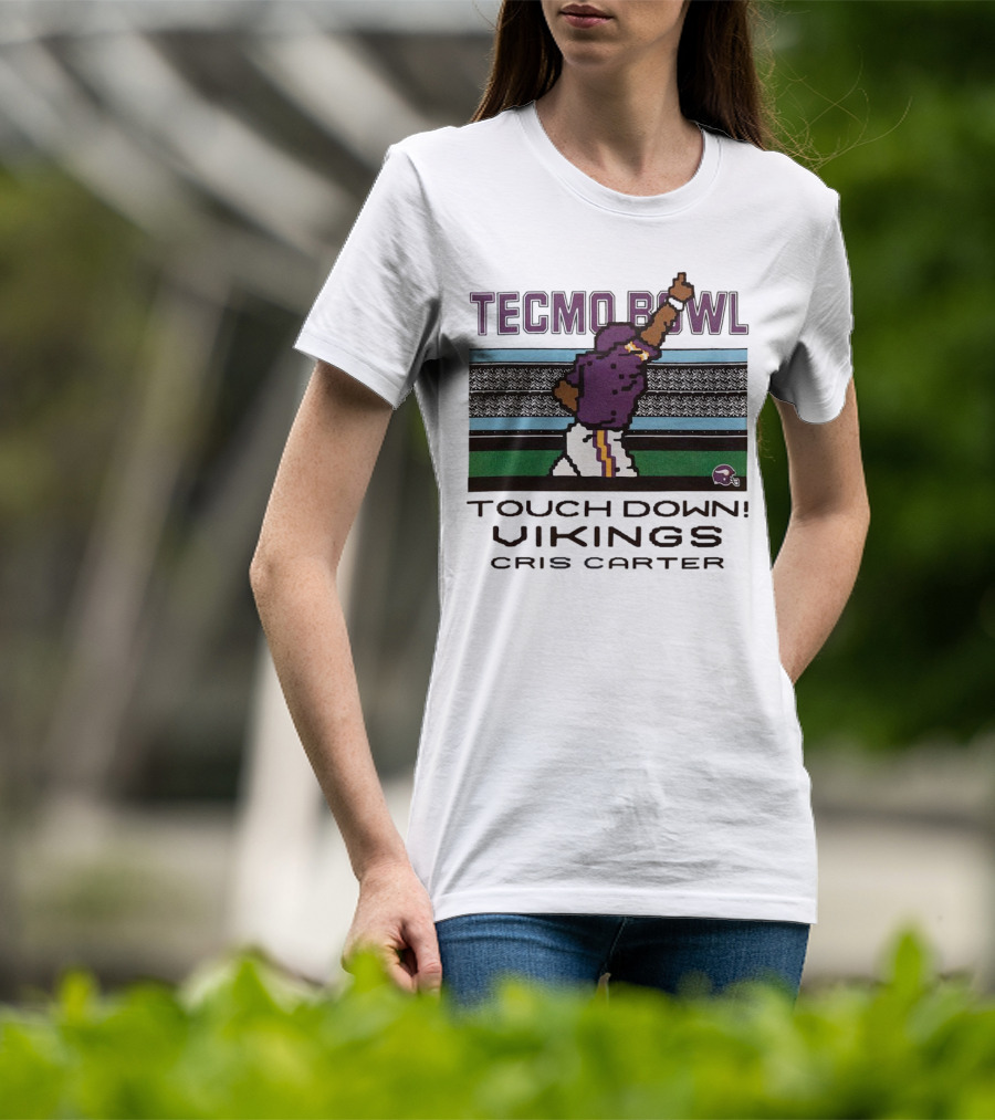 Tecmo Bowl Touch Down Vikings Cris Carter Retro Pixel T-Shirt
