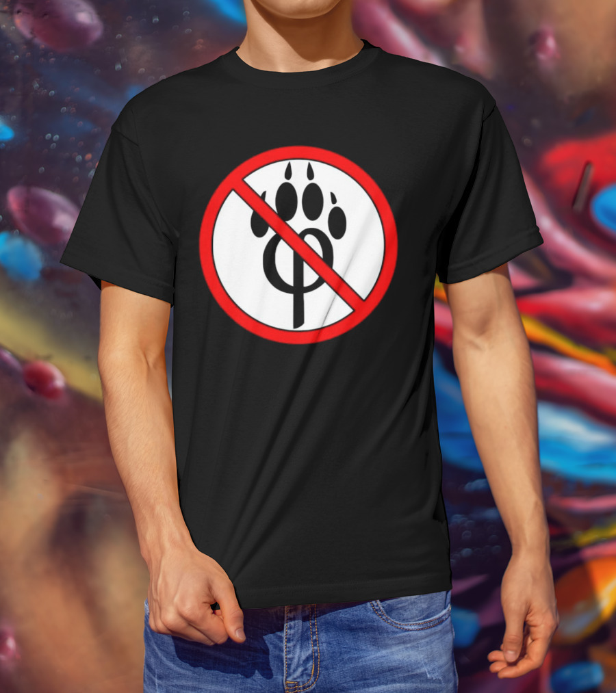 Anti Furry Paw Symbol With Red Prohibition Circle T-Shirt
