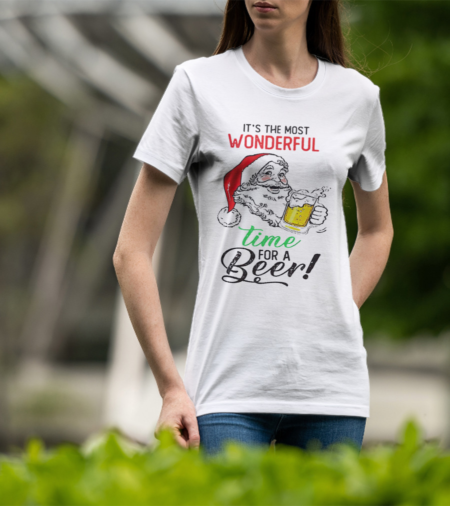 It's The Most Wonderful Time For A Beer Santa Drinking Xmas T-Shirt