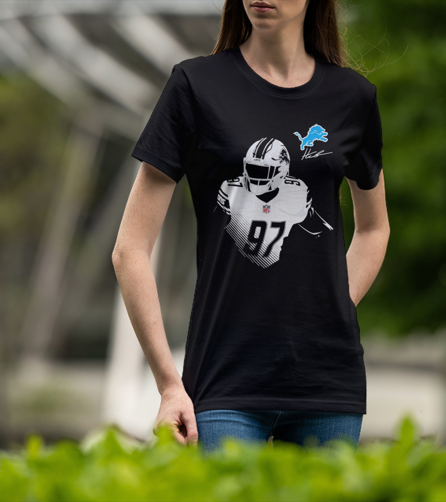 Aidan Hutchinson #97 Detroit Lions NFL Blue Lion Logo Football Player T-Shirt