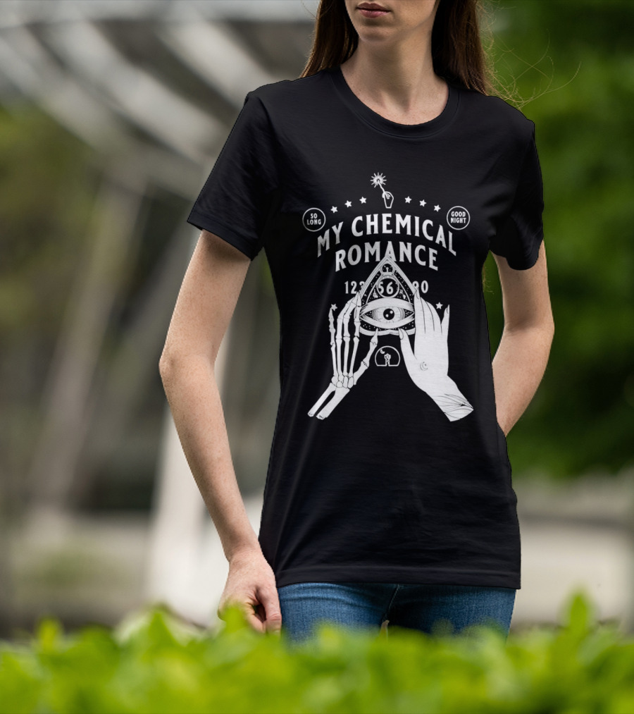 My Chemical Romance Ouija Planchette So Long Good Night Skeleton Hand 1234567890 T-Shirt