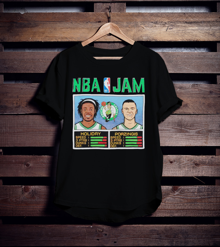 NBA Jam Celtics Holiday Porzingis Stats T-Shirt